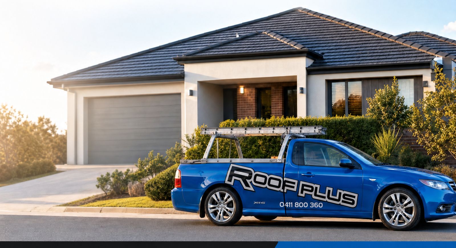 Roof Plus ute parked outside a Melbourne home with a tiled roof